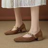 Fashion 2025 New Spring Women Pumps Kid Suede Square Toe Genuine Leather Shoes for Women Buckle Strap Mary Janes Ladies Shoes