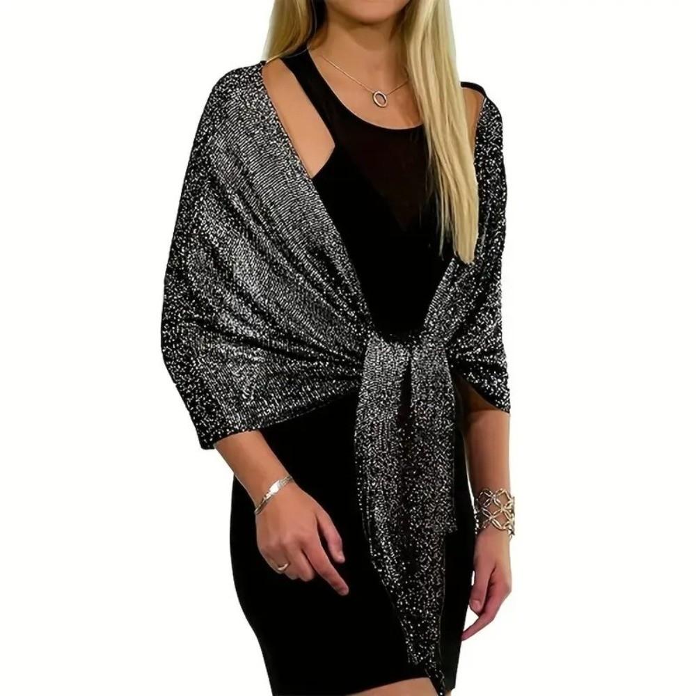 

Shiny Metallic Scarf Long Party Evening Dress Scarf Fashion Banquet Shawl чорний/срібний