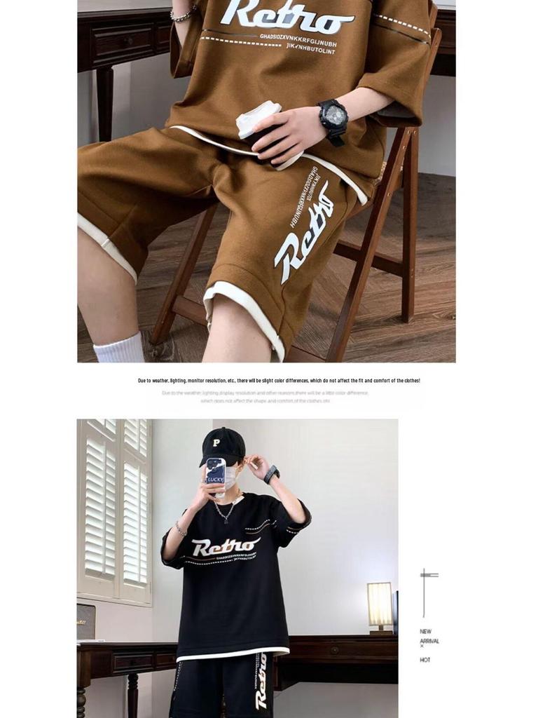 Men's Hong Kong Style Summer Casual Short Sleeve & Shorts Set