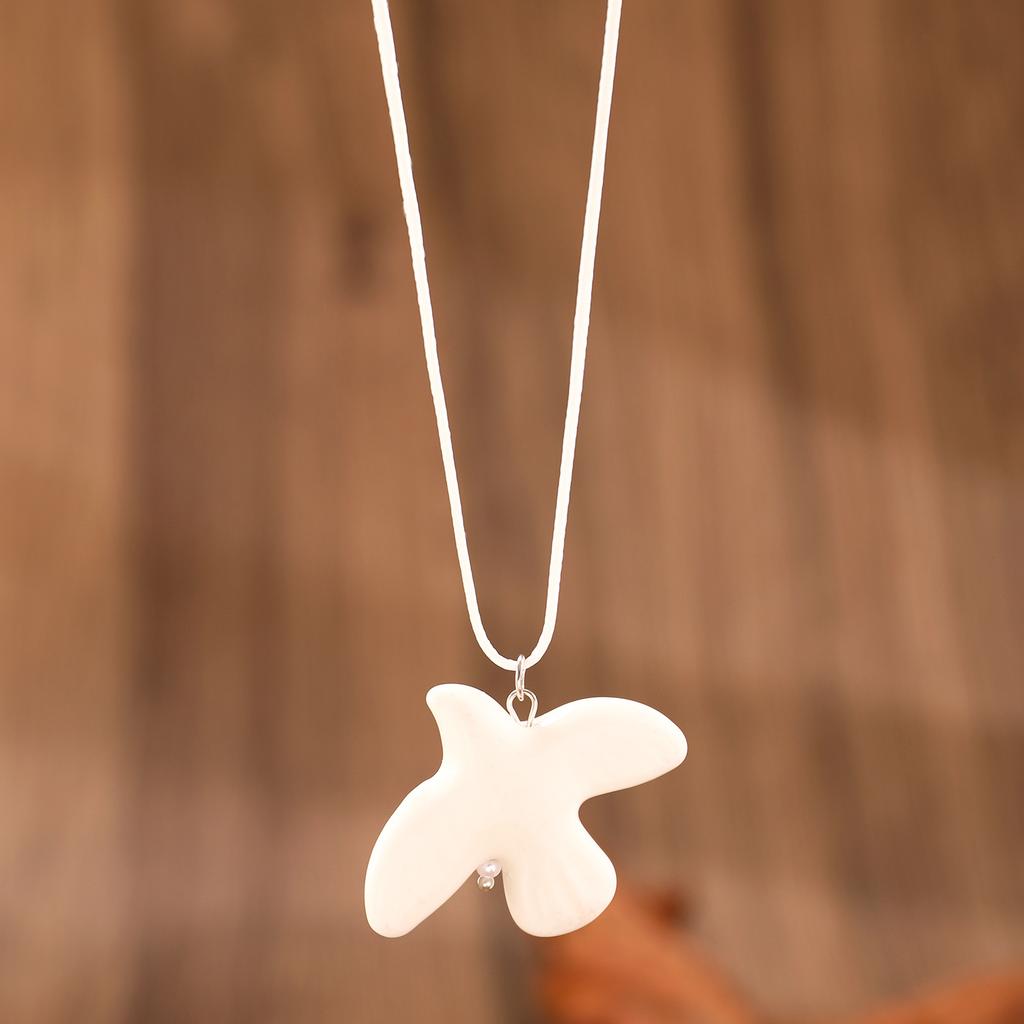 Fashion White Ceramic Peace Dove Necklace for Women Vintage Geometric Round Hoop Earrings Jewelry Gift