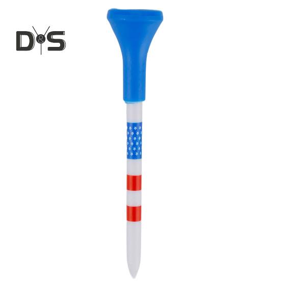 10/20/50 Pcs Golf Tees Unbreakable Plastic Golf Tees Reduces Friction Side Spin Golf Accessories USA Flag Pattern Long Golf Tees Bulk