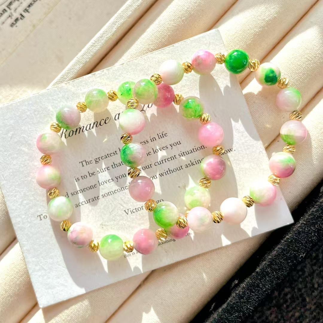 Vintage Peach-Colored Quartzite Stone Bracelet Spring New Model