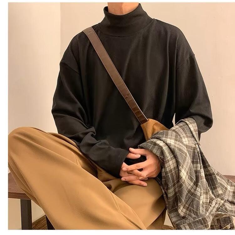 Men's Loose-Fit Semi-High Neck Long-Sleeve Base Layer Sweatshirt for Spring and Autumn