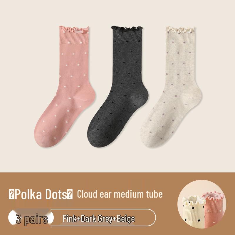 Women's Ruffle Polka Dot Scrunch Socks - Trendy Mid-Calf Cotton Ballet-Style Summer Socks