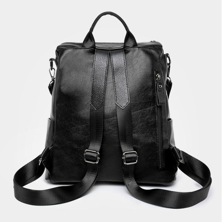 black soft leather backpack