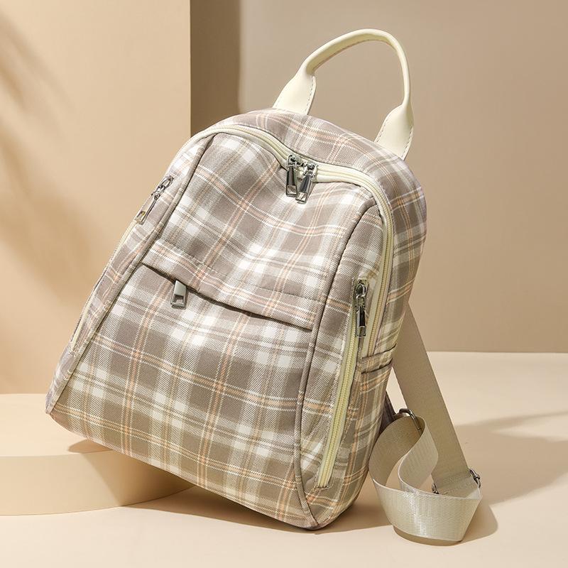 Schulrucksack Koreanische Version Retro Literarisch Kariert Rucksack Weibliche Studentin Mittelschülerin Einfach und Leicht Freizeitrucksack