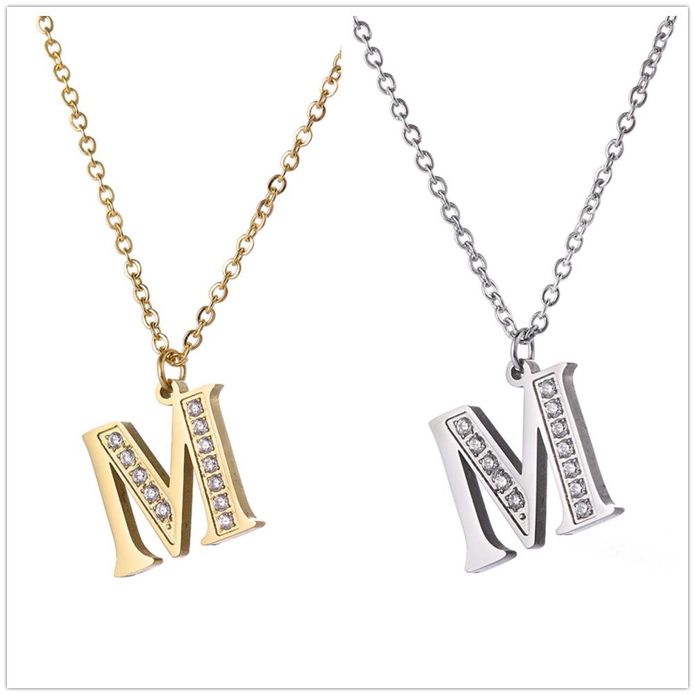 My Shape A-Z Letters Necklaces Girls Initials Alphabet Gold Color Chains Stainless Steel Rhinestone Name Pendant Choker Jewelry
