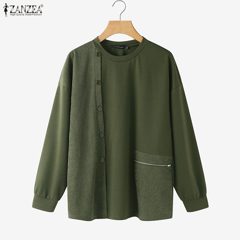 ZANZEA Women Casual Round Neck Long Sleeve Loose Thin Pullover Sweatshirts