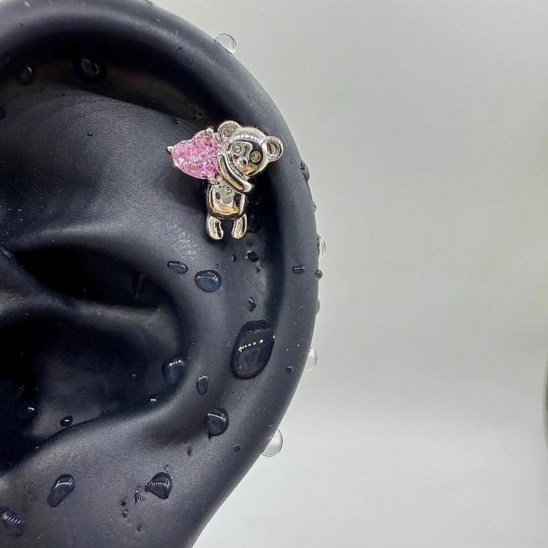 1 Pcs Pink Love Heart Wings Star Pendant Ear Bone Nail 316L Stainless Steel Piercing Earring Punk Jewelry Women Accessories