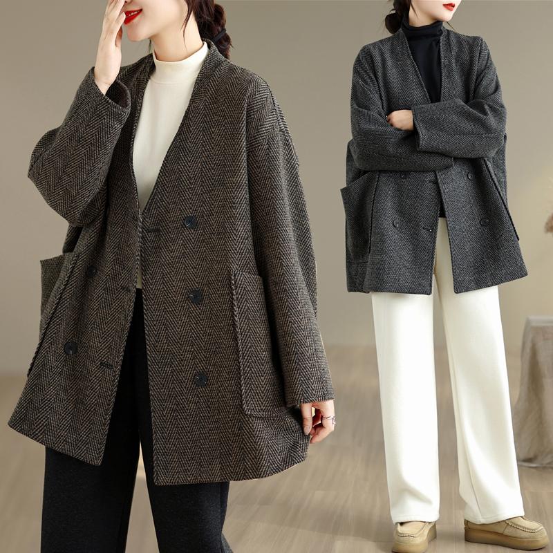 DIMANAF 2025 New Autumn Winter Plus Size Women Coats Jackets Thick Loose Casual Vintage Lady Outerwear