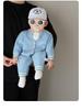 Infant Knit Romper with Blue Letter Embroidery - Autumn/Winter Two-Piece Design