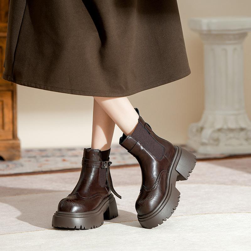 [Uncle Shoes] Martin Boots Women's New Platform Baroque Small British Winter 2025 Chelsea Smoke Boots