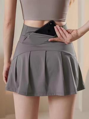 Plissierter Skort in Übergröße mit Innenhose zum Laufen, Yoga und Tennis
