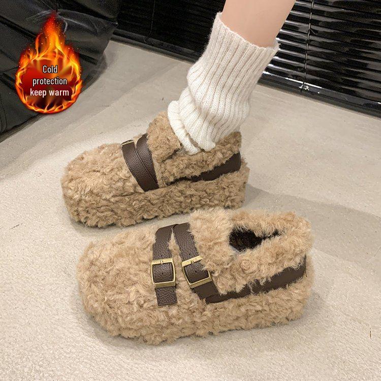 

Женские зимние 2025 мохнатые слипоны на толстой подошве, увеличивающие рост Size 38