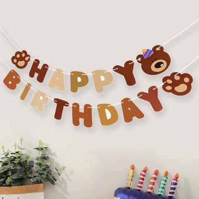 Brown Teddy Bear Happy Birthday Letter Banner Garland For Kids Boy Girl Birthday Party Decoration Supplies Hanging Flags