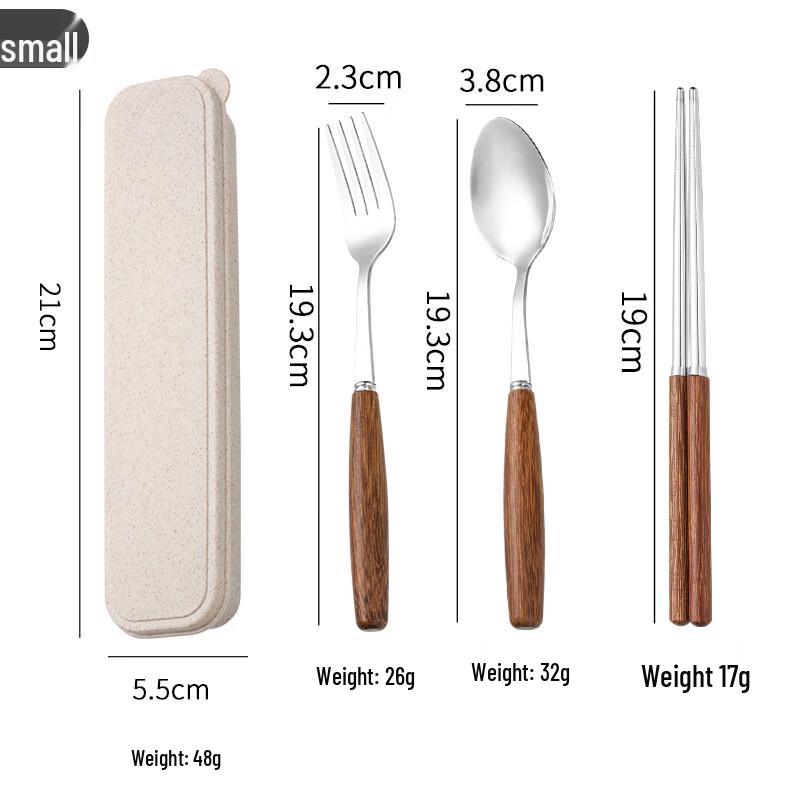 Ruhan Portable Wenge Wood Handle Spoon, Fork & Chopsticks Set