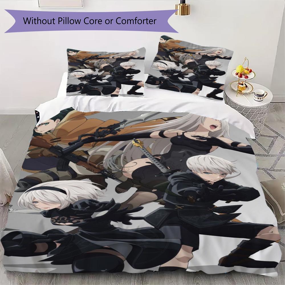 NieR Automata Pattern Bedding Uilt Set Uilt Cover Pillowcase Home Decoration Birthday Gift (1 * Duvet Cover + 2 * Pillowcase Without Core)