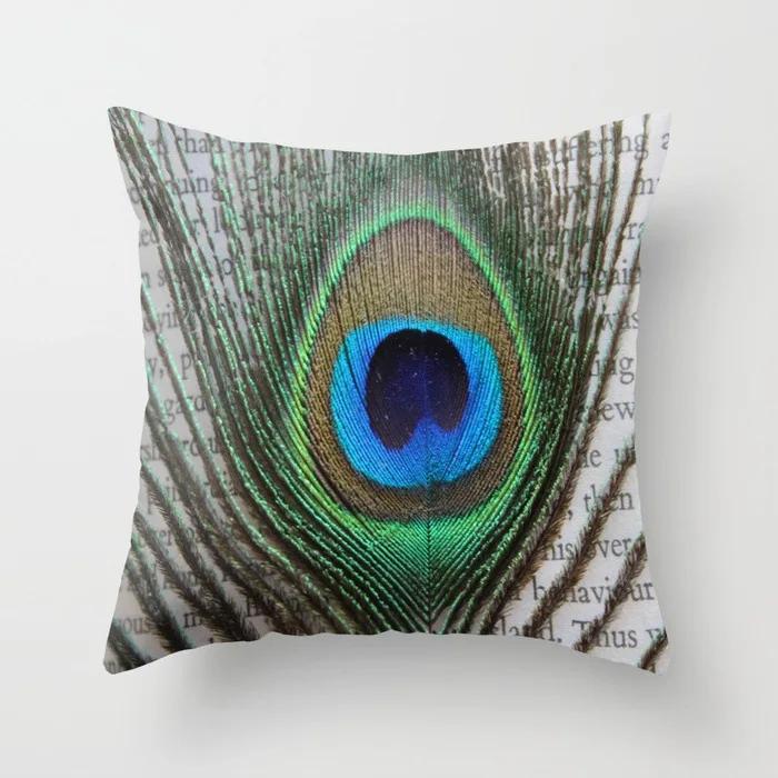 

Peacock Feather Series Ethnic Style Pillowcase Personalized Animal Pattern Peach Skin Cushion Cover Funda Cojin 40x40cm