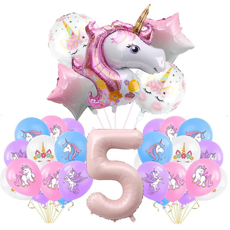Pink Color Unicorn Aluminum Film Printing Latex Balloon Set Children'S First Birthday Arrangement Surprise Gift