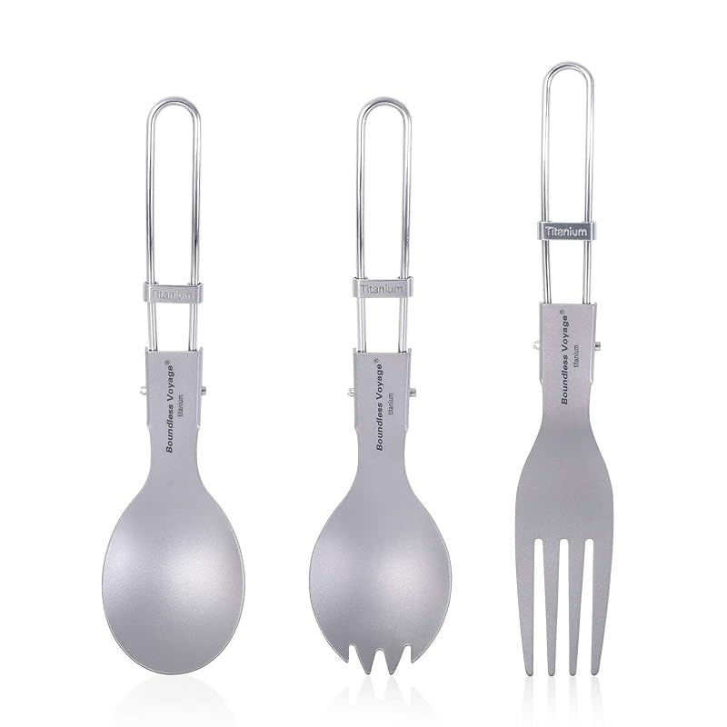 

Boundless Voyage titanium spoon fork knife folding super lightweight Does not rust cutlery outdoor camp tableware picnic barbecue Comes with storage