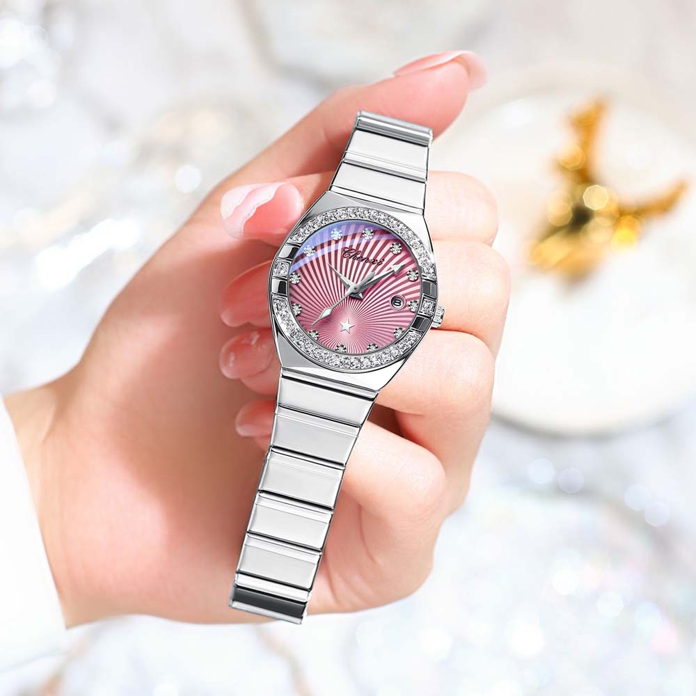 New Women Watch Round Quartz Diamond-Studded Wristwatch Date Luminous Waterproof Stainless Steel Watch Ladies Gift Relojes Para