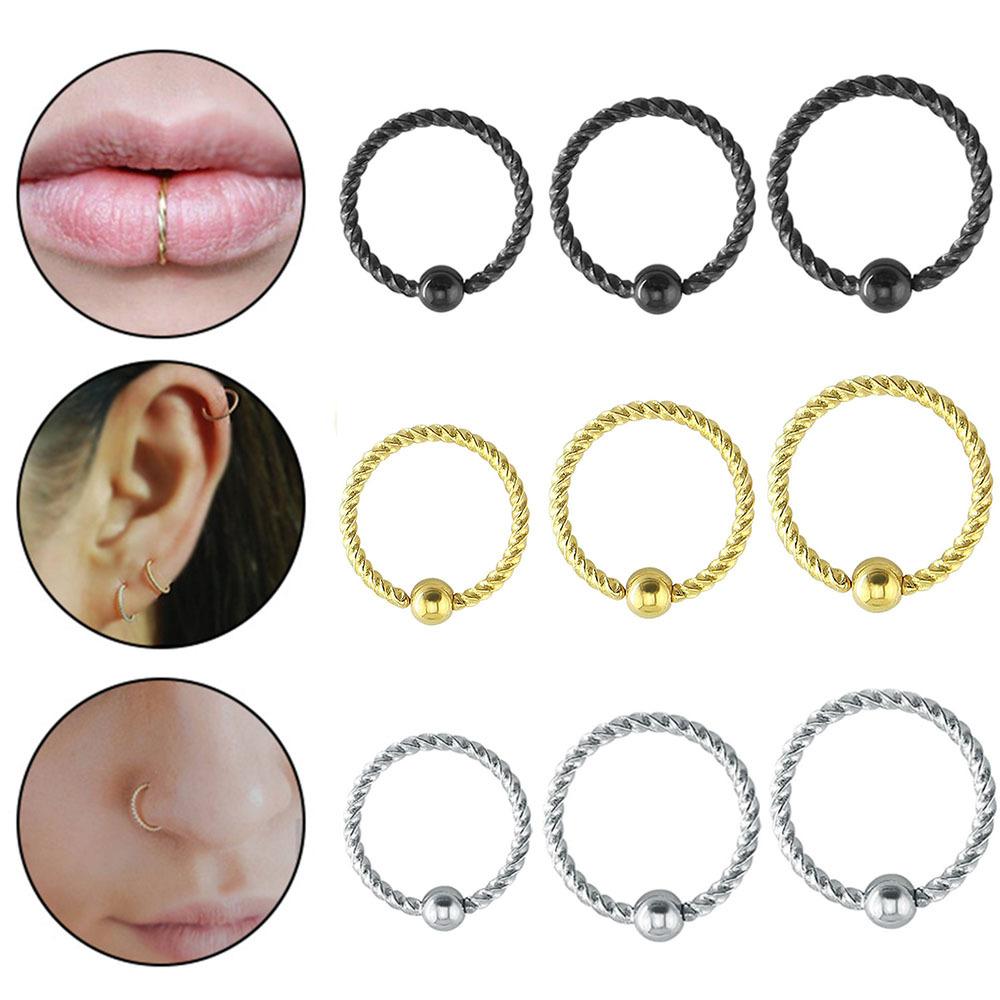2Pcs Open style ear ring stainless steel piercing jewelry threaded clamp ball-shaped nose ring