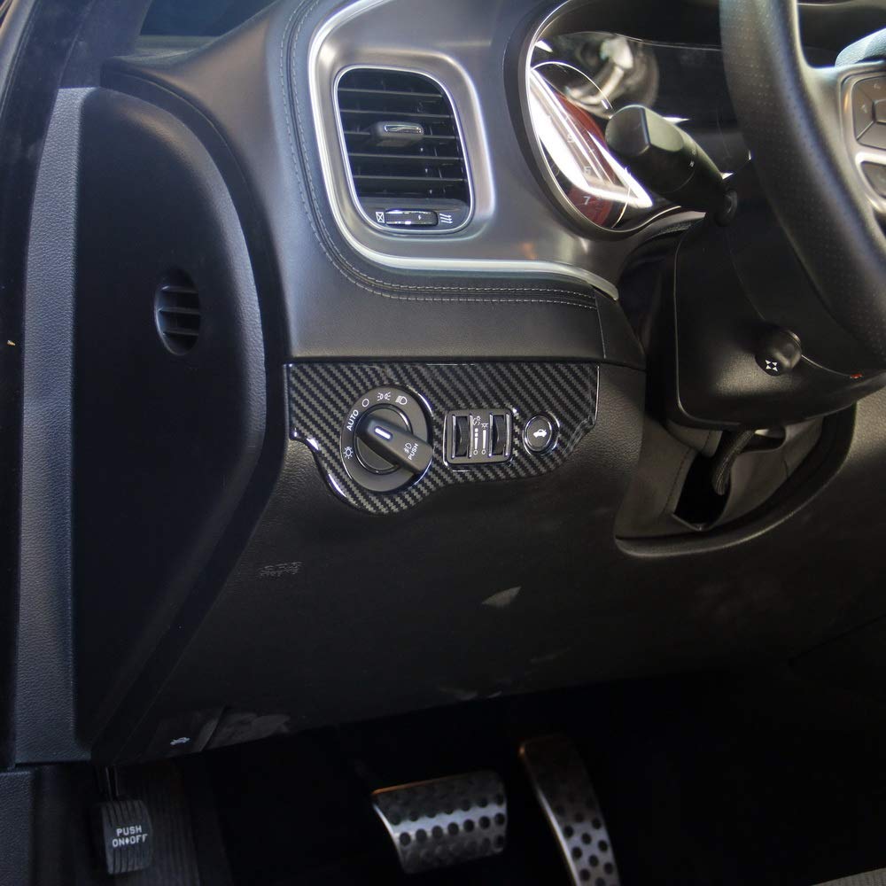 Carbon Fiber Headlight Switch Button Panel Sticker Trim for Dodge Charger 2011+/ Chrysler 300 2015-2021