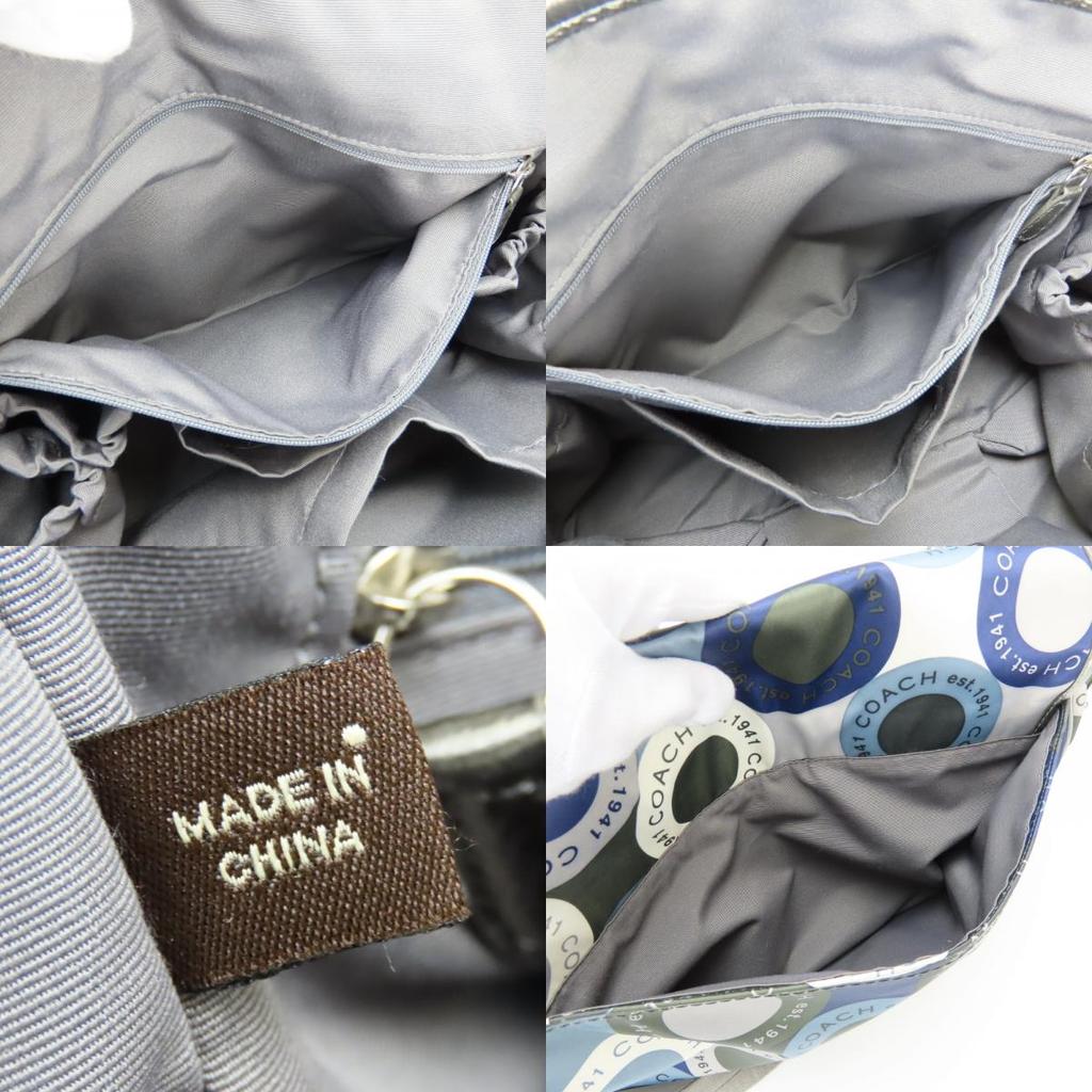 Used COACH Shoulder Bag Snap head F18377 Nylon/leather Dark marks Blue series gray Multifunctional