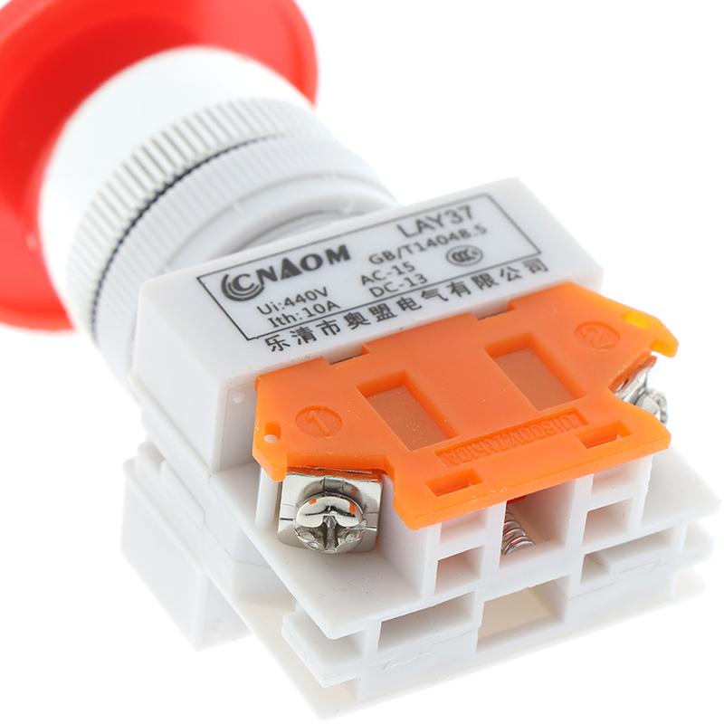 1Pc Red Mushroom Cap Normally Closed Emergency Stop Push Switch Button 10A Lay37