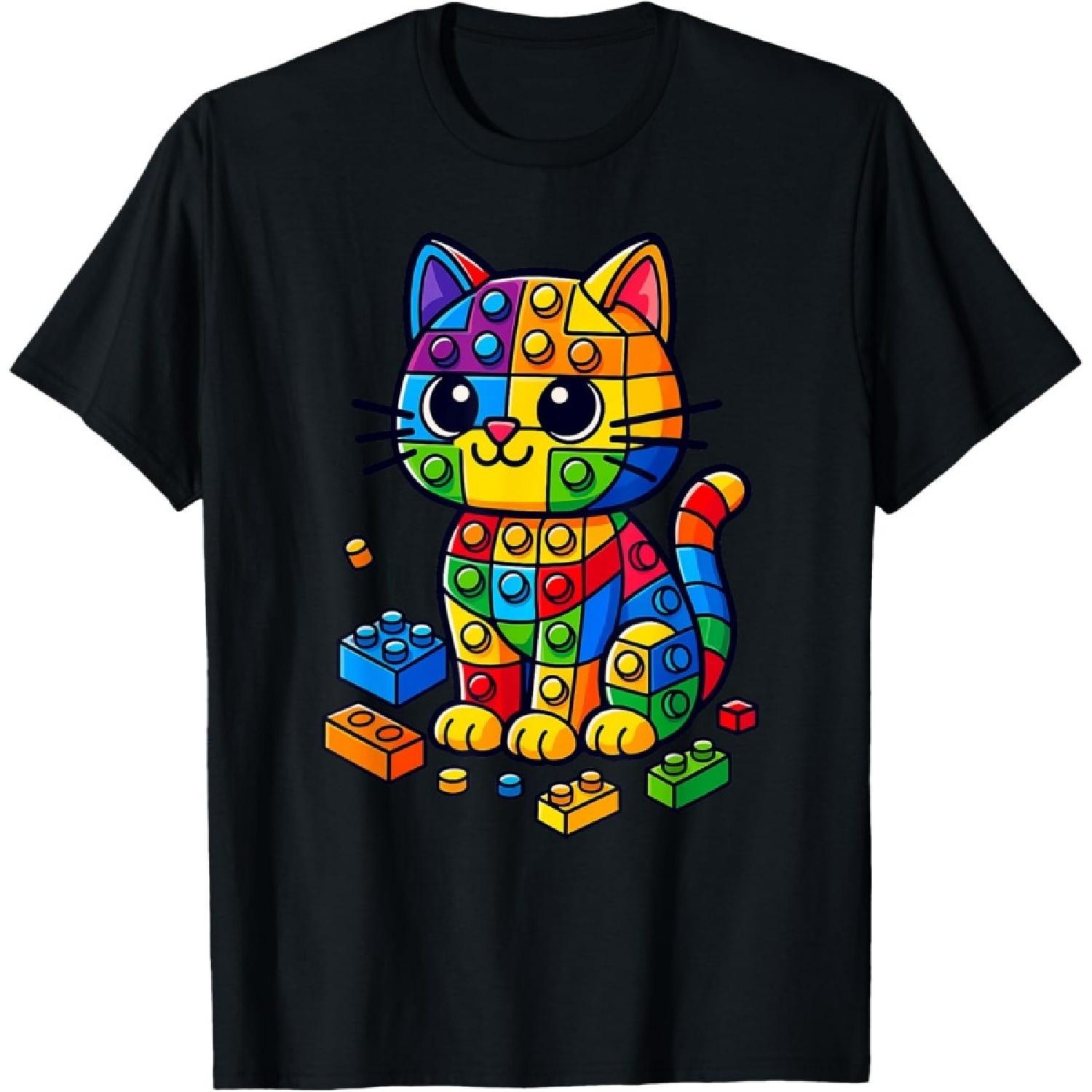 Master Builder Cat Lover Brick Builders Kid Building Blocks T-Shirt S