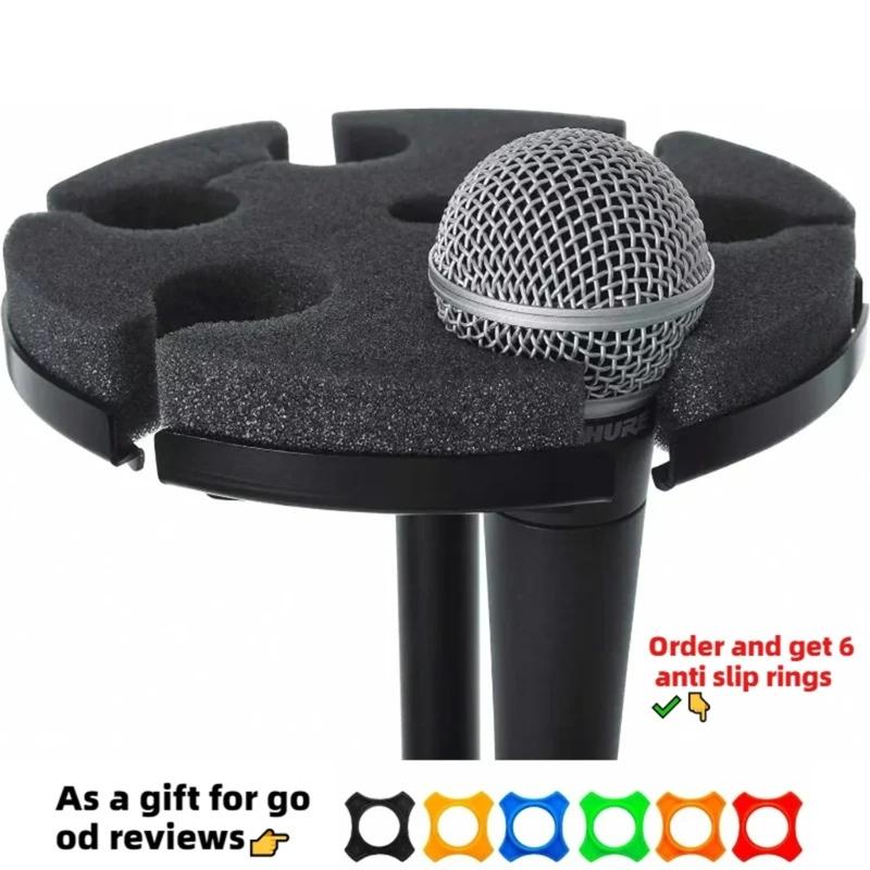 6 Slot Shockproof Microphones Stand Holder Portable Organizers For Studio Recording Live Streaming And Outdoor