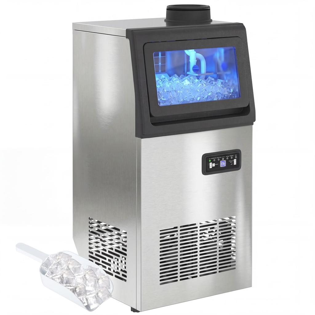 Commercial Ice Maker Machine, 45kg/24H Stainless Steel Under Counter or Freestanding Ice Machine, Silver
