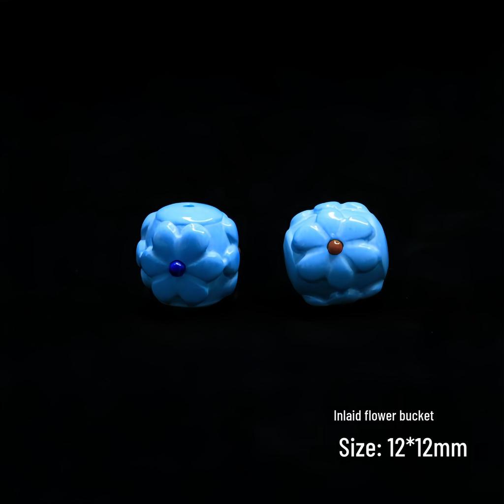 Magnesite Turquoise Buddhist Prayer Bracelet with Carved Dragon and Lotus Design