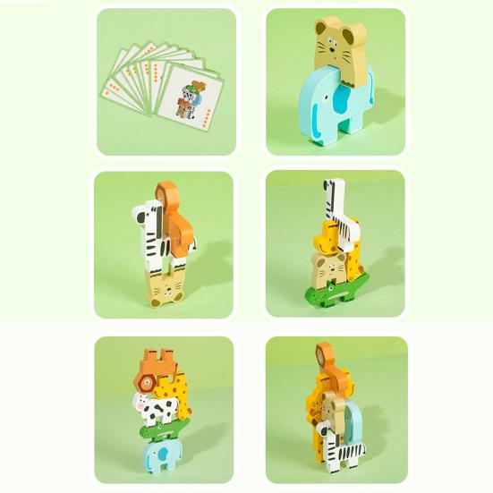 1 Set Wooden Block Matching Stacking Game Animal Mini Man Block Balance Game