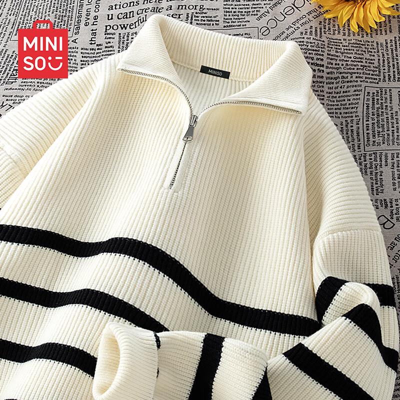

MINISO Men s American Retro Striped Half-Zip Knit Sweater 3XL
