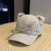 Koreanischer Stil Mode Katzenohren Baseballkappe Kariert Fliege Stil Schirmmütze Atmungsaktiv UV-Schutz Schirmmütze Unisex Outdoor