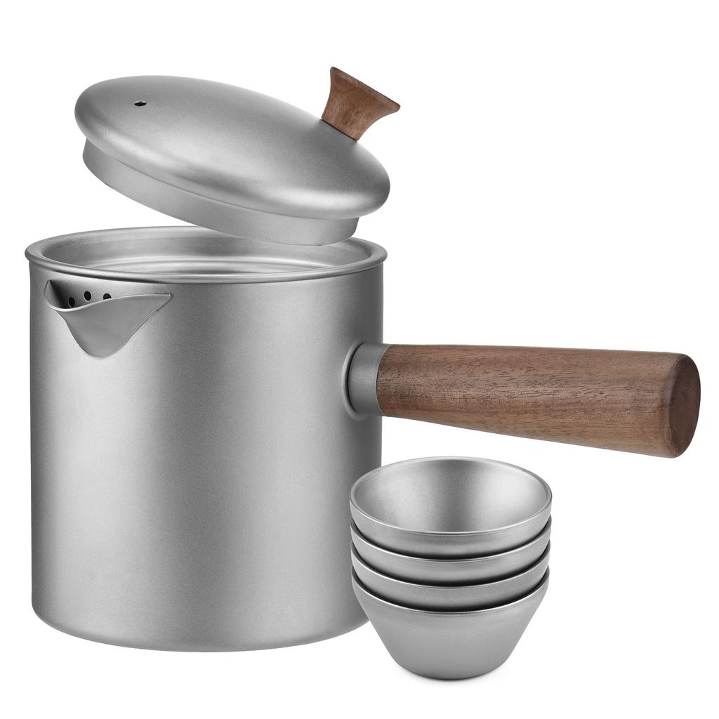 Ti Tea Kettle with Wood Handle Portable Tea Maker with Strainer for Camping Hiking