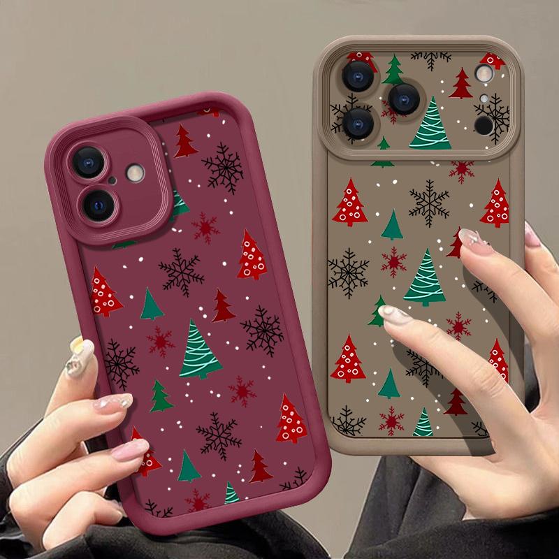 Merry Christmas Print Case For iPhone 17 Air 16 15 14 13 12 Pro Max 16 17 Pro 16e 11 Shockproof Solid Color Silicone Phone Cover Cases