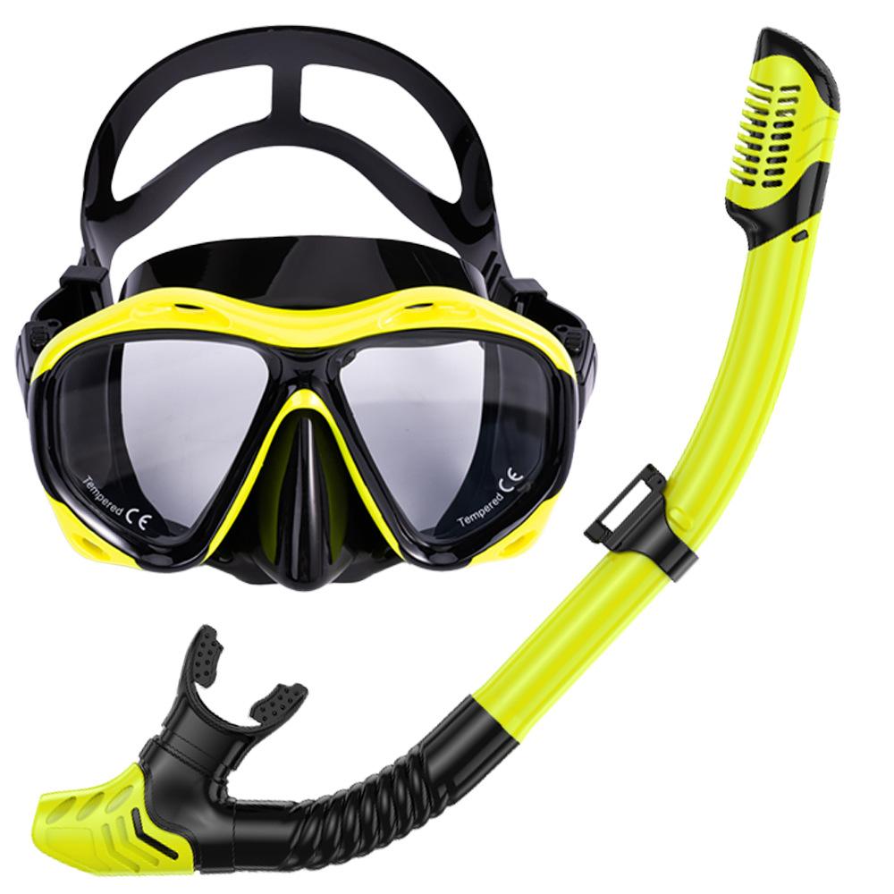 Professional snorkeling high definition swimming tempered glass large frame mask set