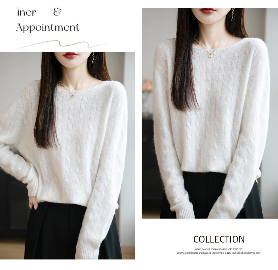 Damen Lässiger Locker Gestrickter Pullover mit Rundhalsausschnitt und Langen Ärmeln