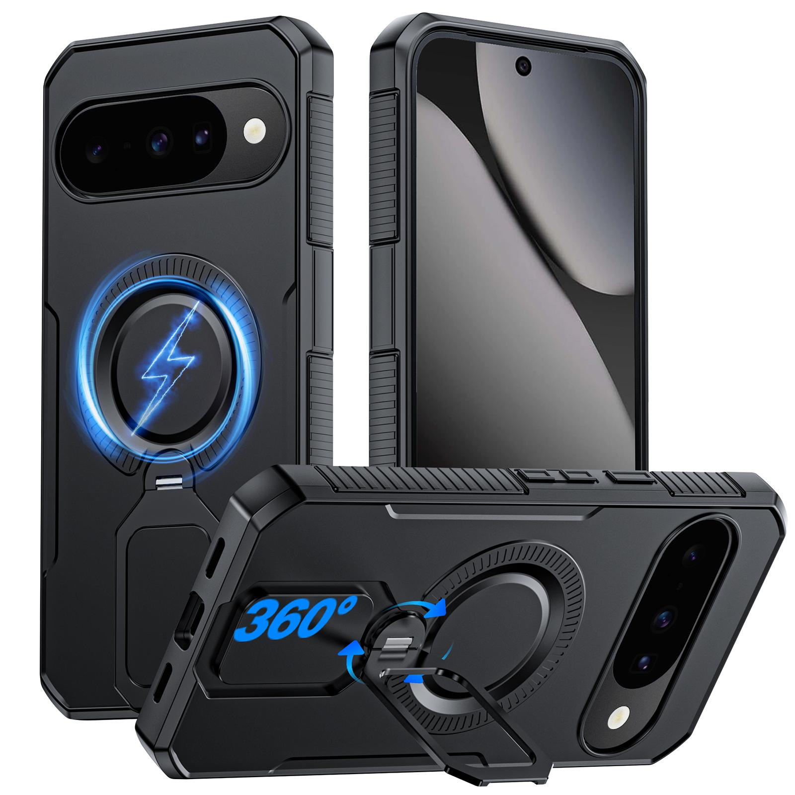 For Google Pixel 10 Pro XL With 360° Spin Stand,Military Grade Protection,Fit for Magsafe,Shockproof Case With Kickstand-Black чёрный
