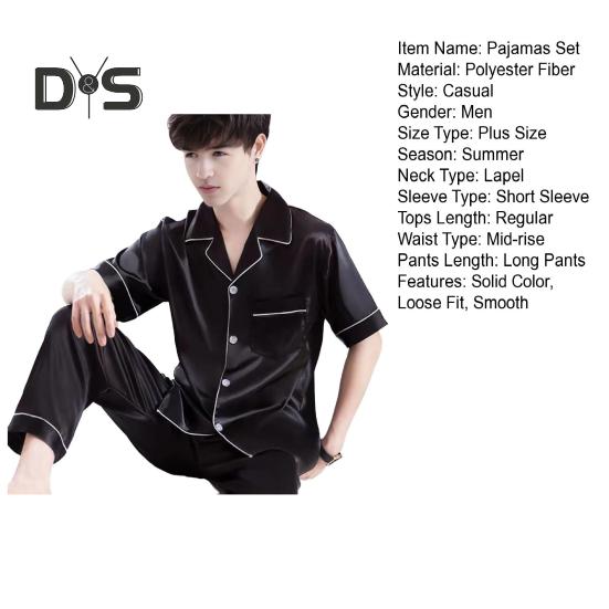 2 Teile/satz Männer Pyjamas Set Revers Kurzarm Knöpfe Knopfleiste Hemd Elastische Taille Breites Bein Lange Hosen Set Lose Fit Nachtwäsche