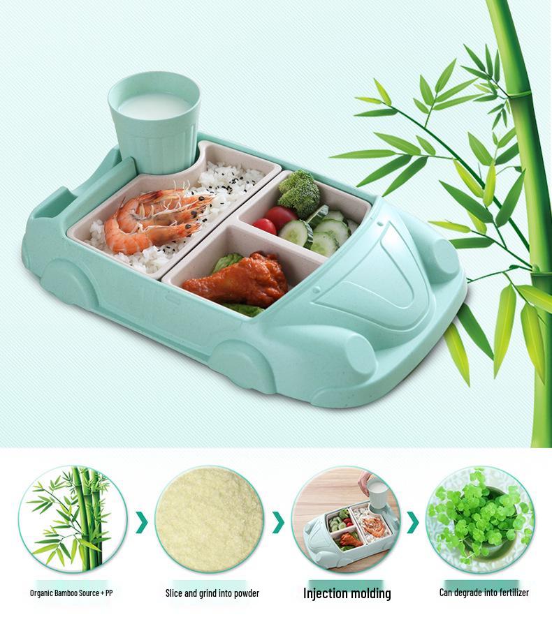 Bamboo Fiber Kids' Cartoon Car Tableware Set – Creative Divided Bowl Gift
