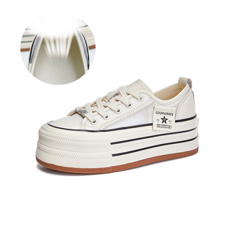 

Кожаная Белая Обувь Летняя Обувь на Платформе Обувь на Высокой Подошве Женская Обувь Повседневная Обувь 40 бежевый