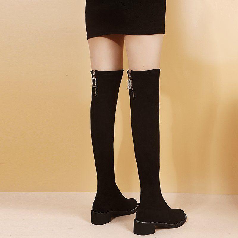 Winterstiefel für Damen 2025: Overknee-Stiefel mit Blockabsatz, Stretchmaterial, Kunstfellfutter, Wärmeisolierung und figurschmeichelnder Passform