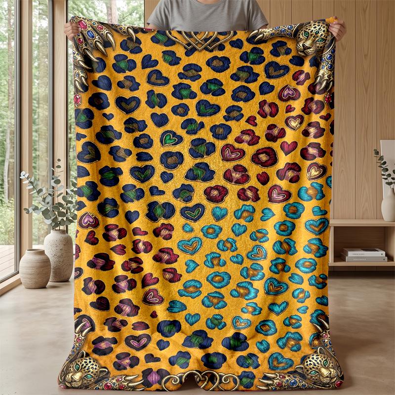 Leopard Heart Luxury Frame 1 Theme blanket Lightweight Warm Flannel Blanket Decorative Throw Blanket for Home Decoration