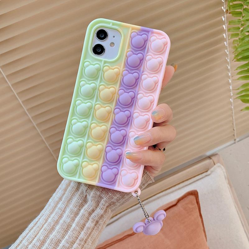 Custodia Antiurto In Silicone Con Relief Antistress Per IPhone 11/12/Pro/Max - Colori Arcobaleno, Bordi Rialzati