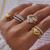 Uworld Vintage Classic 18K Gold Color Plated Black Drip Oil White Rhinestone Heart Open Rings Waterproof Stainless Steel Jewelry