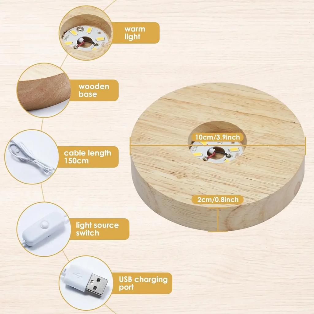Wood Desktop Decorative Lights Light Base Night Light Wooden Led Usb Display Light Display Stand Lamp Holder Lamp Art Ornament