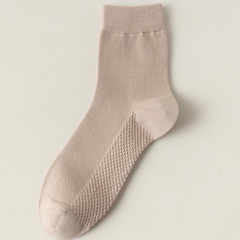 Men's Breathable Black Cotton Mid-Calf Socks - Sweat-Absorbent, Odor-Resistant, Mesh Design for Spring/Summer.